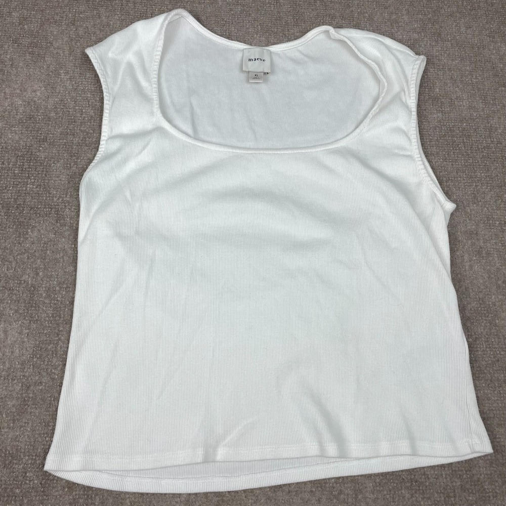 Maeve Tank Top Womens XL White Cotton Stretch Scoop Neck Sleeveless Summer